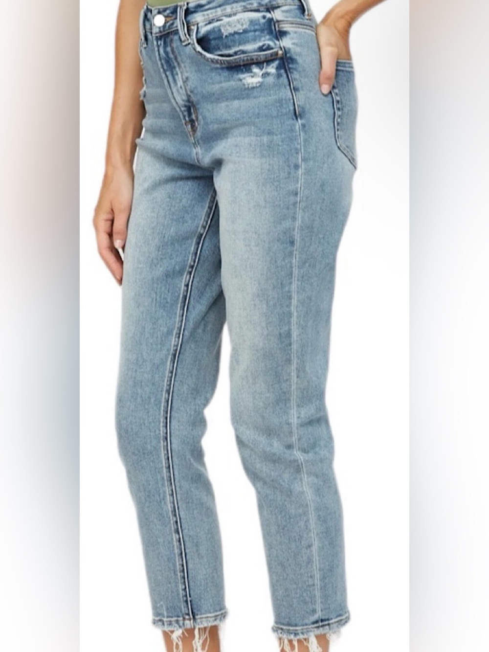 Mica Denim MDP-M168 Super High Rise Mom Jeans Size 32 Distressed Raw Hem Stretch